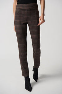 Joseph Ribkoff 234190 Brown Plaid Slim Leg Pant