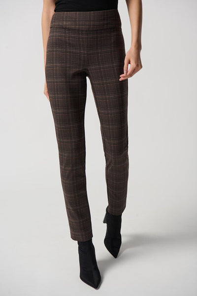 Joseph Ribkoff 234190 Brown Plaid Slim Leg Pant