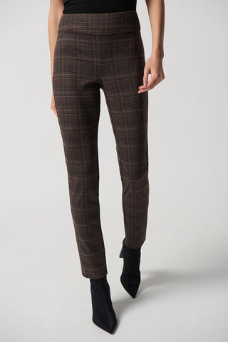 Joseph Ribkoff 234190 Brown Plaid Slim Leg Pant