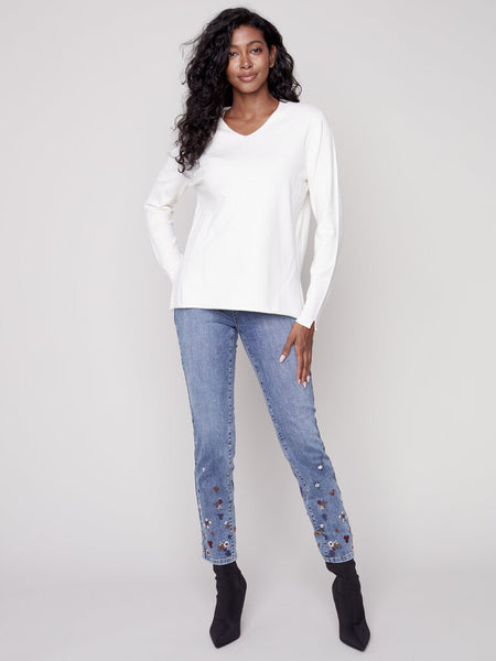 Charlie B V-Neck Sweater - Ecru