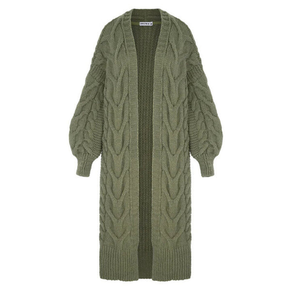 Cara & The Sky 'Alex' Cable Knit Maxi Cardi - Khaki