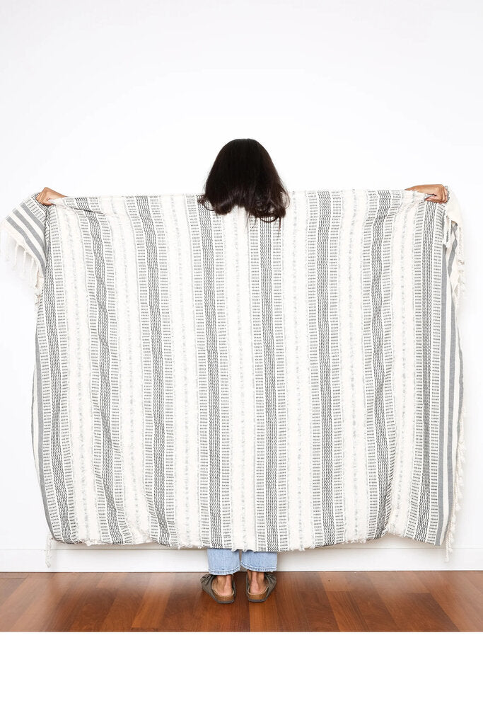 Tofino Towel 'Ophelia' Black Cream Stripe Fleece Throw