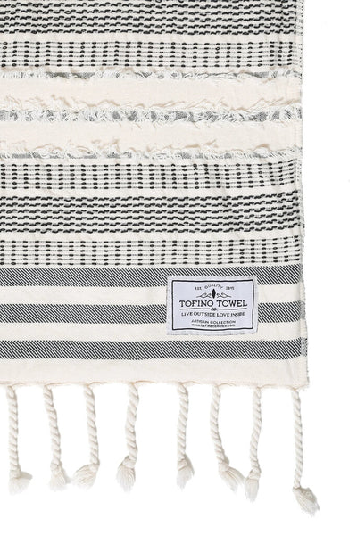 Tofino Towel 'Ophelia' Black Cream Stripe Fleece Throw