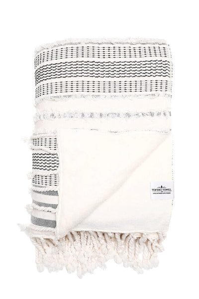 Tofino Towel 'Ophelia' Black Cream Stripe Fleece Throw