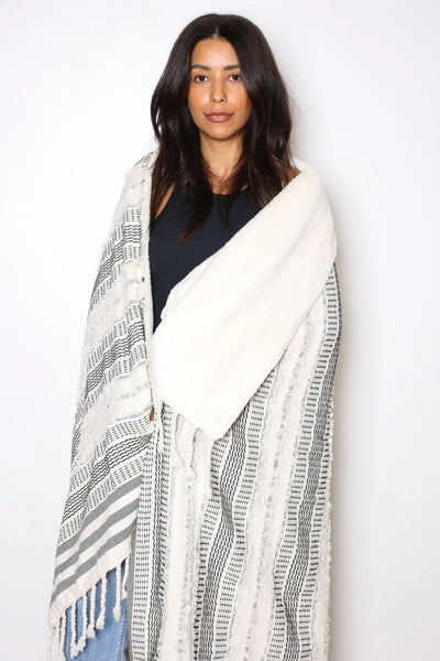 Tofino Towel 'Ophelia' Black Cream Stripe Fleece Throw
