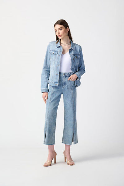 Joseph Ribkoff 241903 Embellished Split Hem Culotte Jeans - Vintage Blue