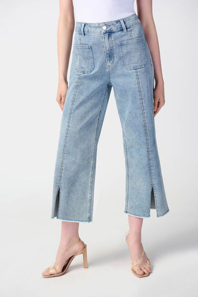 Joseph Ribkoff 241903 Embellished Split Hem Culotte Jeans - Vintage Blue