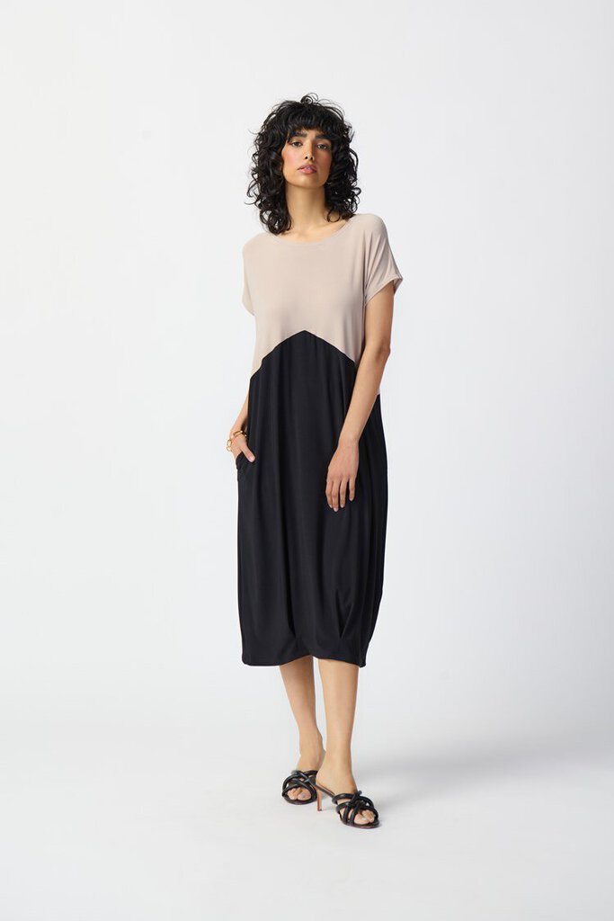 Joseph Ribkoff Silky Knit Colour-Block Cocoon Dress - Black Dune