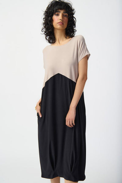 Joseph Ribkoff Silky Knit Colour-Block Cocoon Dress - Black Dune