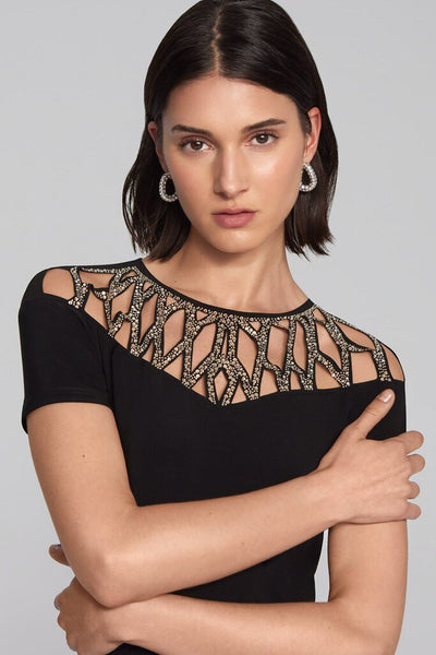 Joseph Ribkoff Silky Knit Sheath Dress With Embellished Neckline - Black