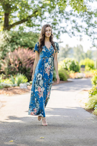 Papillon Royal Floral Stretch Wrap Look Maxi Dress