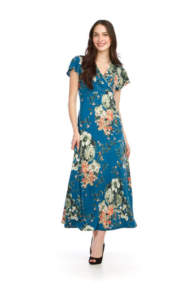 Papillon Royal Floral Stretch Wrap Look Maxi Dress