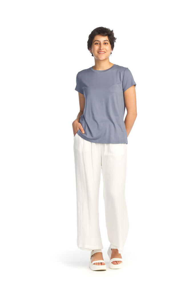 Papillon White Cotton Gauze Wide Leg High Waisted Pant