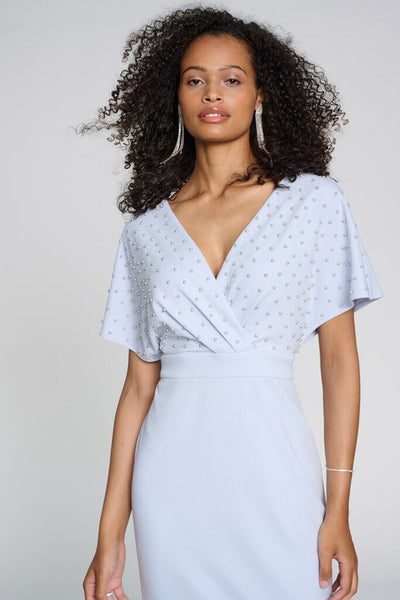Joseph Ribkoff 241761 Scuba Crepe Pearl Detail Dress - Celestial Blue