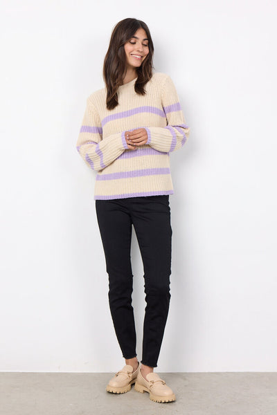 Soyaconcept 'Remone' Stripe Knitted Pullover - Lilac Breeze/Cream