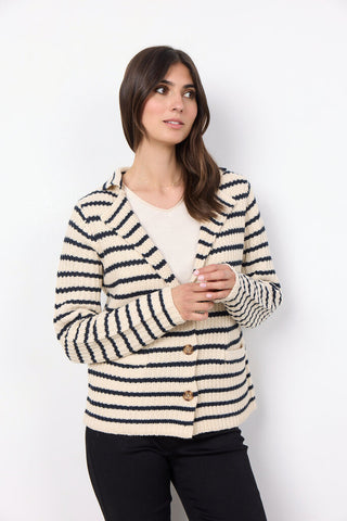 Soyaconcept 'Remone' Knitted Cardigan with Front Buttons - Black/Cream