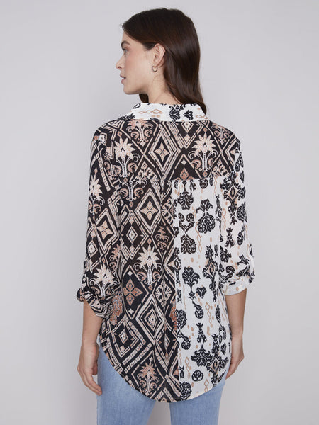 Charlie B Damask Print Georgette Blouse