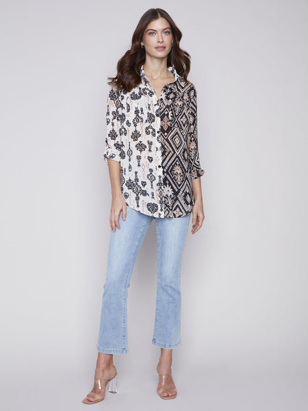 Charlie B Damask Print Georgette Blouse