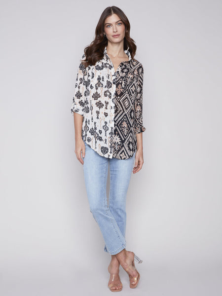 Charlie B Damask Print Georgette Blouse