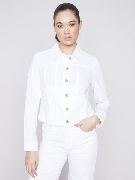 Charlie B Fringed Linen Jacket - White
