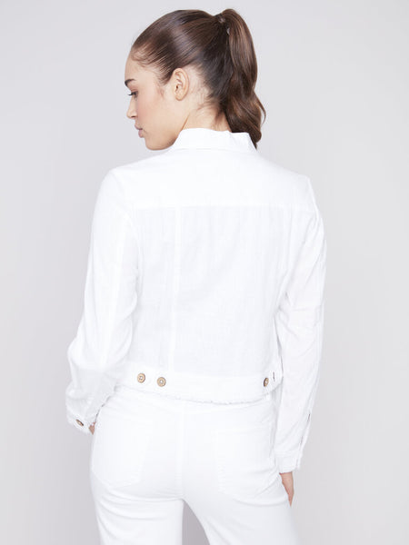 Charlie B Fringed Linen Jacket - White