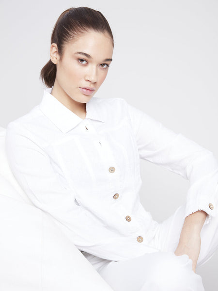 Charlie B Fringed Linen Jacket - White