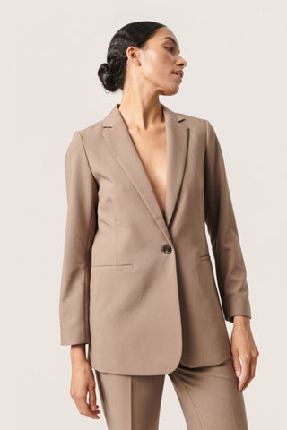 Soaked in Luxury 'Corrine' Long Sleeve One Button Blazer - Walnut