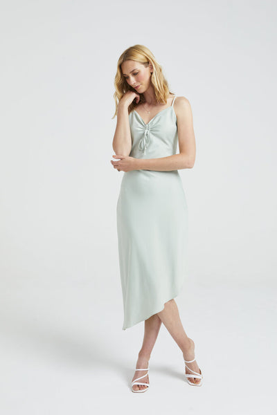 Angel Eye 'Minnie' Sage Front Ruched Midi Dress