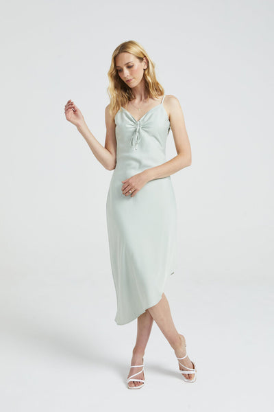 Angel Eye 'Minnie' Sage Front Ruched Midi Dress