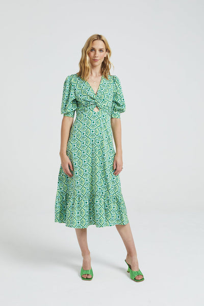 Angel Eye 'Sia' Green Ogee Twist Front Cutout Dress