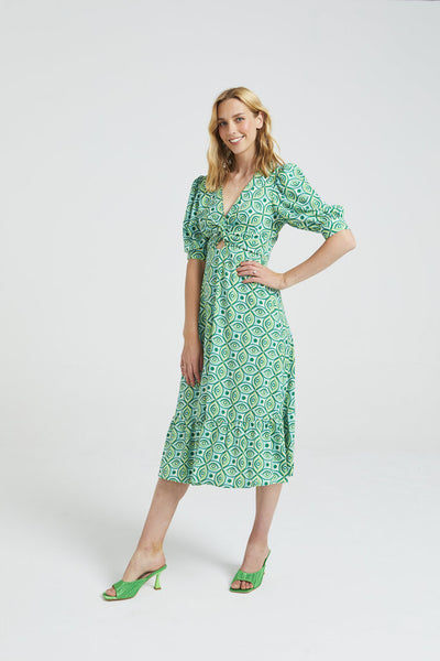 Angel Eye 'Sia' Green Ogee Twist Front Cutout Dress