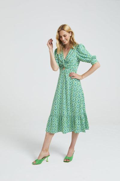 Angel Eye 'Sia' Green Ogee Twist Front Cutout Dress