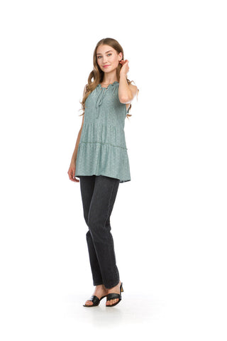 Papillon Sage Eyelet Tiered Top with Neck Tie
