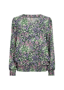 Soyaconcept 'Abelone' Floral Long Sleeve Smocked Cuff & Hem - Lilac Breeze