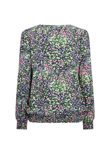 Soyaconcept 'Abelone' Floral Long Sleeve Smocked Cuff & Hem - Lilac Breeze