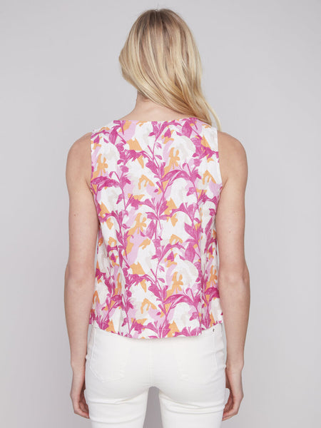 Charlie B Sherbet Leaf Print Linen Top