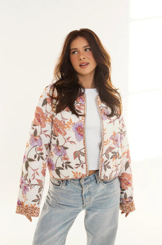 Dailystory 'Scarlet' Floral Print Boxy Quilted Jacket