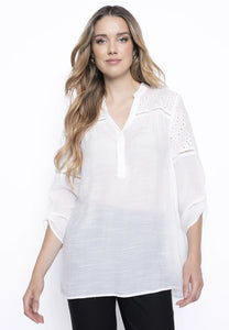 Picadilly 3/4 Sleeve Eyelet Top