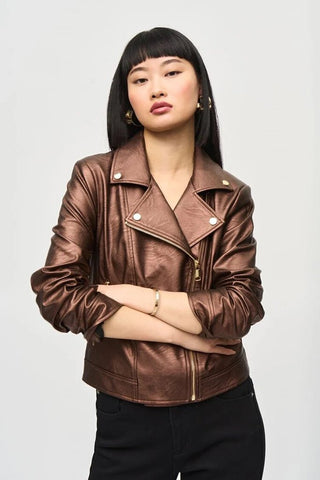 Joseph Ribkoff 234902 Bronze Metallic Biker Jacket