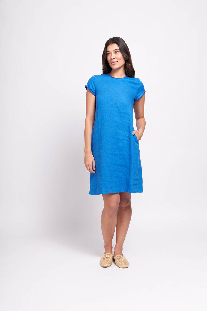 FOIL 'Fringe Festival' Midi Short Sleeve Dress with Pockets - Azure Blue