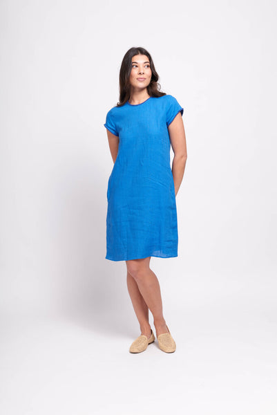 FOIL 'Fringe Festival' Midi Short Sleeve Dress with Pockets - Azure Blue