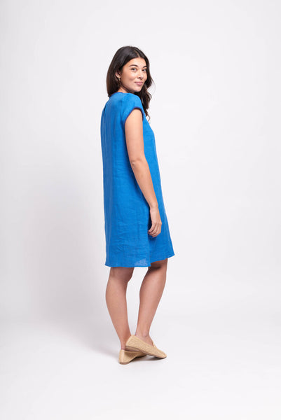 FOIL 'Fringe Festival' Midi Short Sleeve Dress with Pockets - Azure Blue