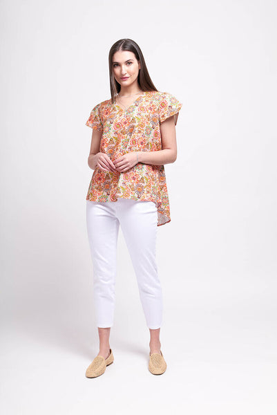 FOIL 'Cap It Off' Dreamer Floral Linen Short Sleeve Top