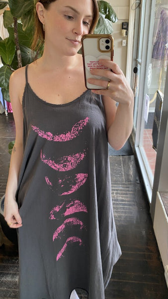 Paper Lace Grey Distressed Slub Dress with Pink Moonphase Graphic