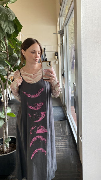 Paper Lace Grey Distressed Slub Dress with Pink Moonphase Graphic