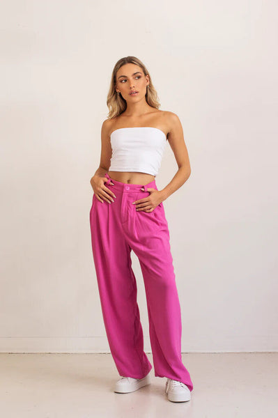 Dailystory 'Grace' Pleated Trouser Pant - Fuchsia