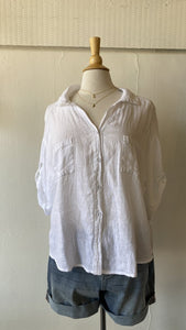 Eternelle Boxy Rolled Sleeve Button Down Top - White