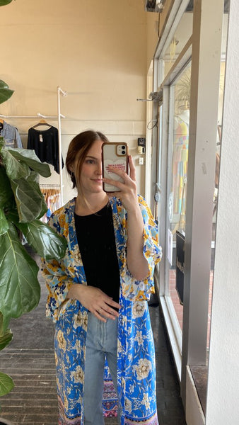 Papillon Blue Mixed Floral Duster Cover Up