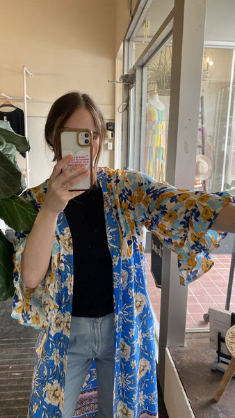 Papillon Blue Mixed Floral Duster Cover Up
