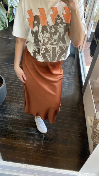 Tribal Pull-On Satin Midi Skirt - Marsala